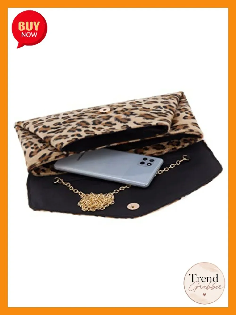 Faux Fur Leopard Print Clutch with Chain Strap
